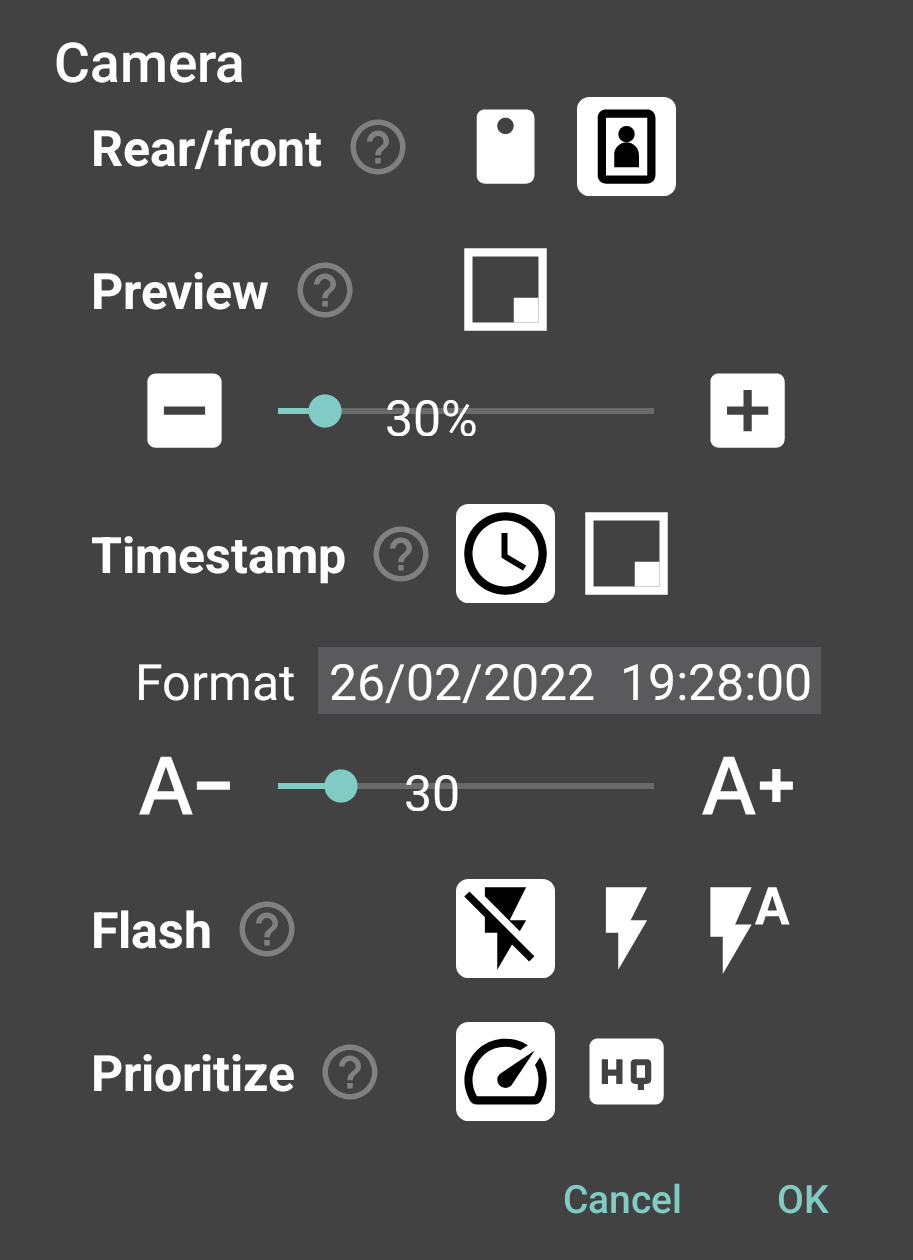 Camera custom parameters