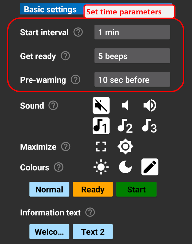 Set time parameters