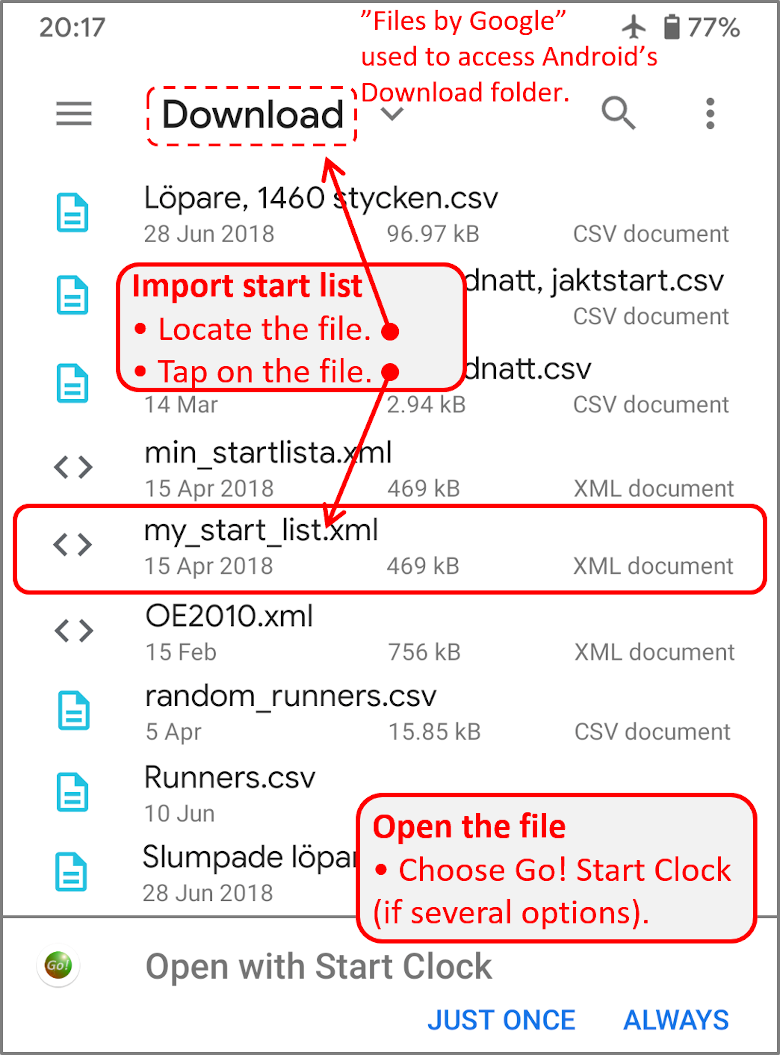 Start list import