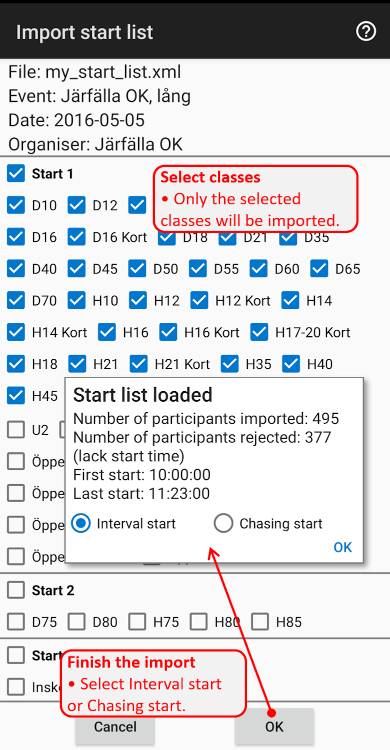 Start list import