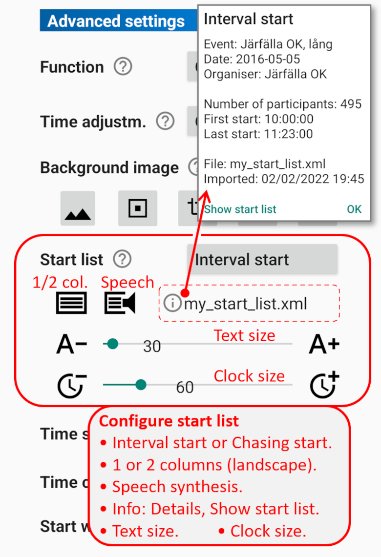 Start list settings